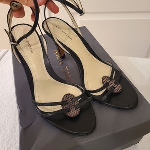 Ann Taylor Lds Strappy heels, size 6.5, black with lizard details, all leather.